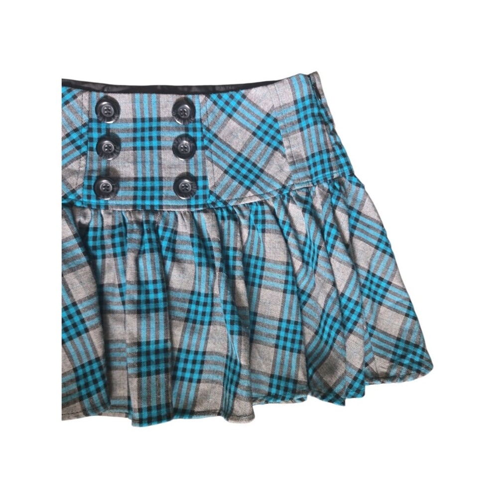 Candie's Y2K Plaid Pleated Button Front Mini Skirt Blue Gray Black - 5